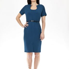 Ex Chainstore Belted Front Slit Dress in Teal