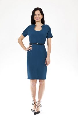 Ex Chainstore Belted Front Slit Dress in Teal
